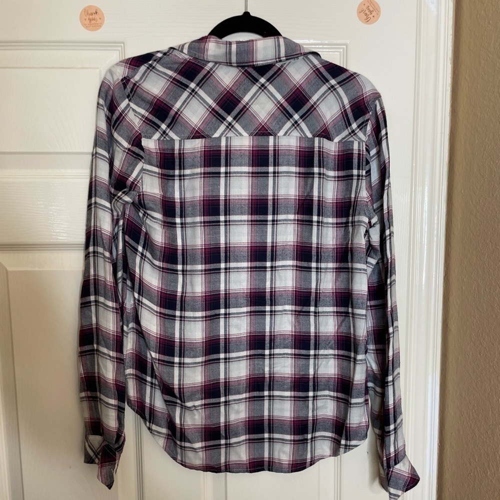 PAIGE Women's Button Up Tie Front Kieran Top Blouse Plaid Gray/Red Size Small   - Picture 10 of 13